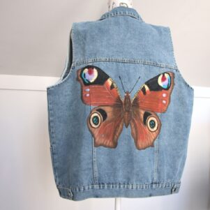 Chaleco vaquero Mariposa pavo real pintado a mano